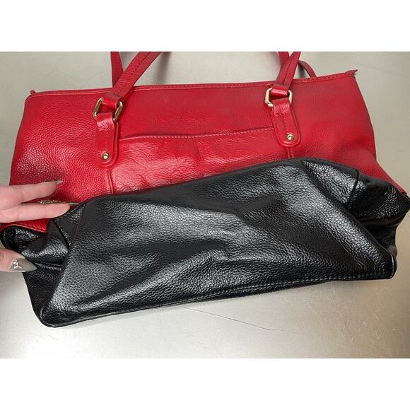 LR Brand Leather Tote Purse Handbag Red Black Top Handle - Picture 5 of 8